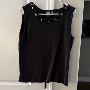 Rafaella Black Sleeveless Tank with Gold Stud Trim